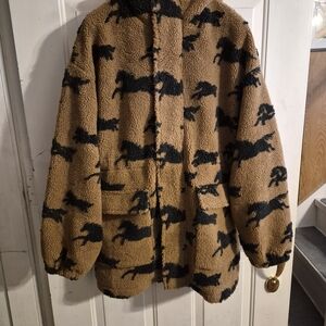 Brunette The Label Tan Sherpa Jacket with Black Print